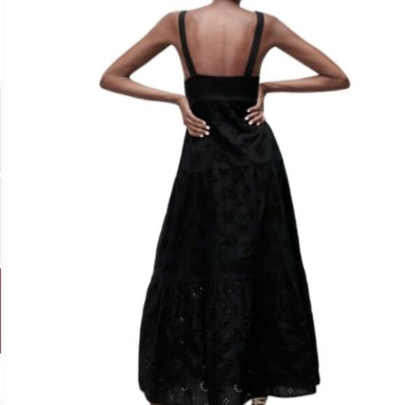 ZARA OPENWORK EMBROIDERED DRESS BLACK | 5107/301 Size S - Picture 3 of 12